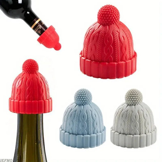 "Set x3 Tappi in Silicone a forma di berretto invernale : Mantieni il Tuo Vino Fresco con Stile!"